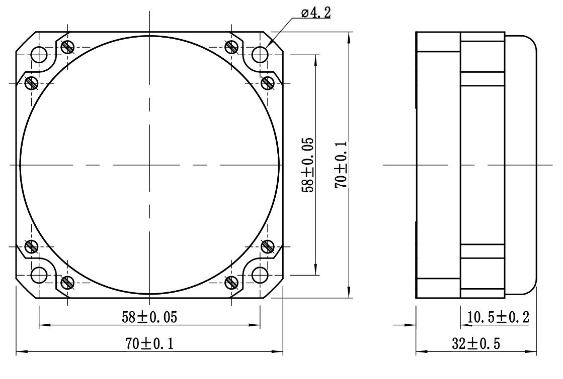 Digitale optische gyroscoop met hoge precisie met afmetingen van 70×70×32 mm en werktemperatuur van -40°C+70°C voor UAV-navigatie