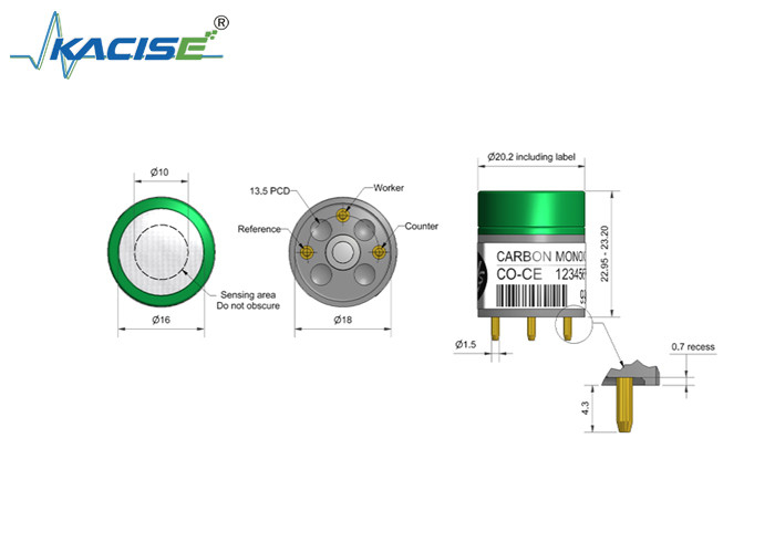 CO-CE Koolmonoxidesensor Lineariteit 500 Gevoeligheid 10 tot 25 Hoge concentratie
