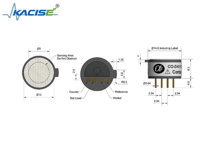 Snelle reactietijd 25 CO-D4X Carbon Monoxide Sensor Miniatuurgrootte Gevoeligheid 18-45
