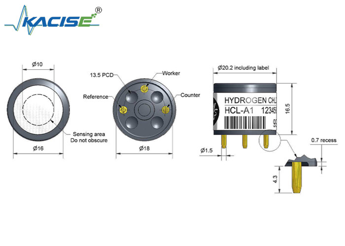 HCL-A1 waterstofchloride sensor met een hoge gevoeligheid lineariteit 0 tot 6 nulstroom -3 tot 10 ppm